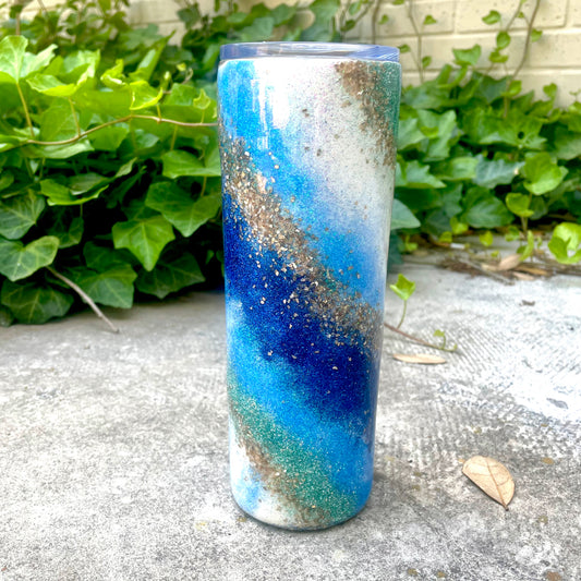 Custom Blue, Teal, and Green Sparkled Tumbler