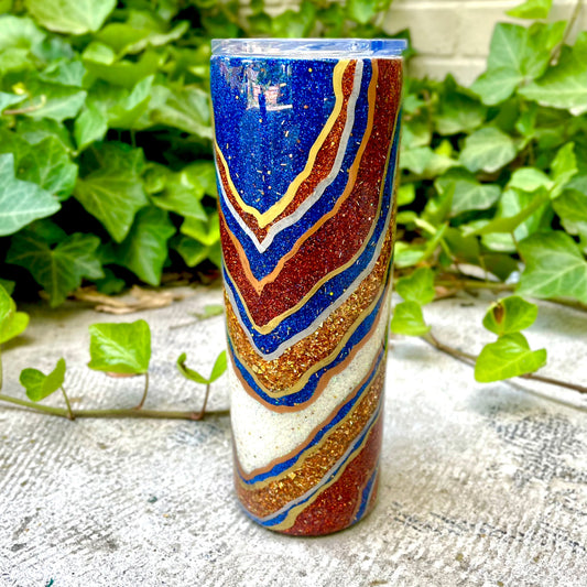 Custom Red, White, and Blue Sparkled Tumbler